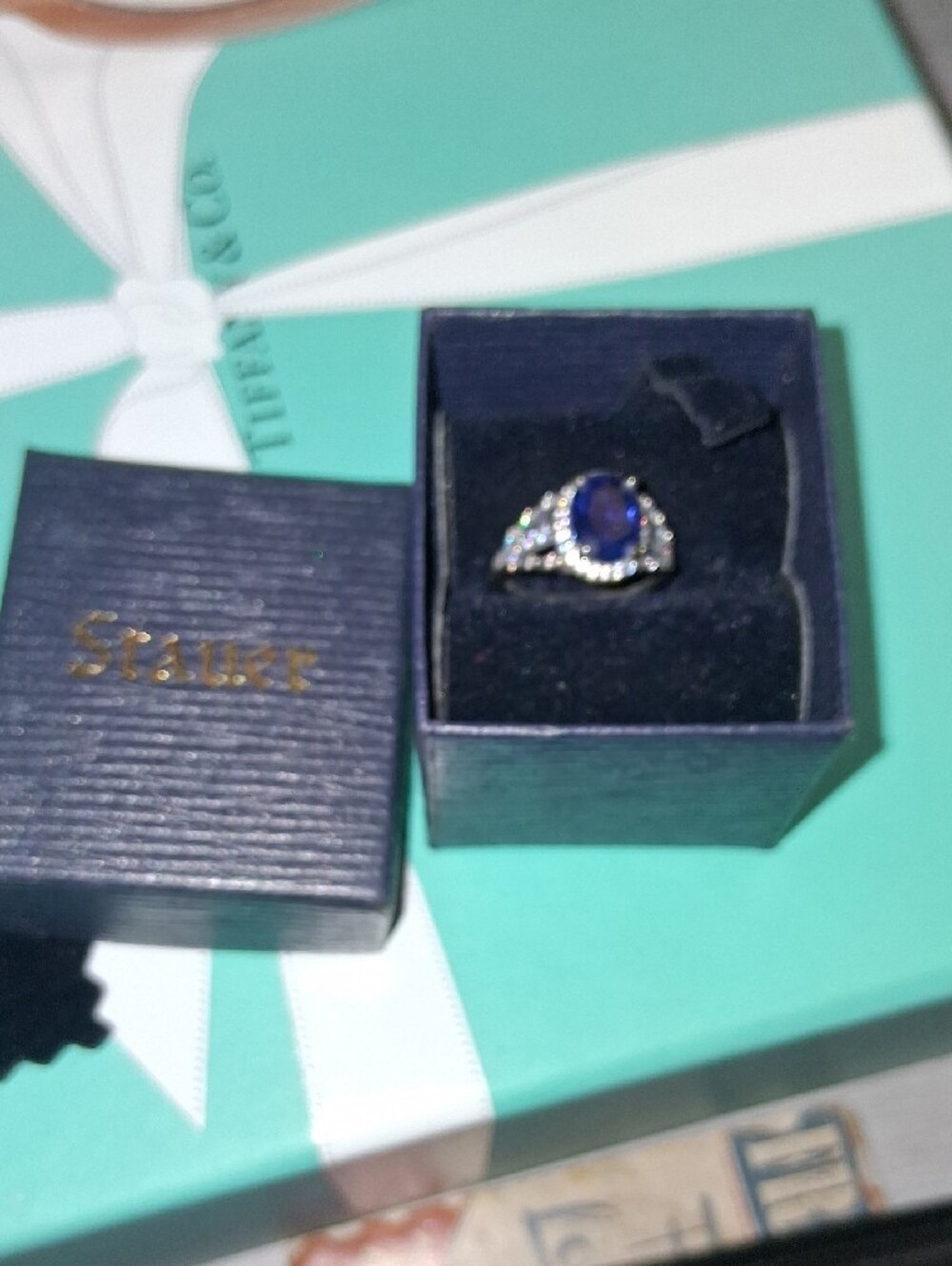 Blue Sapphire Halo Ring – Silver Tone See Pics. As Is - Picture 6 of 6